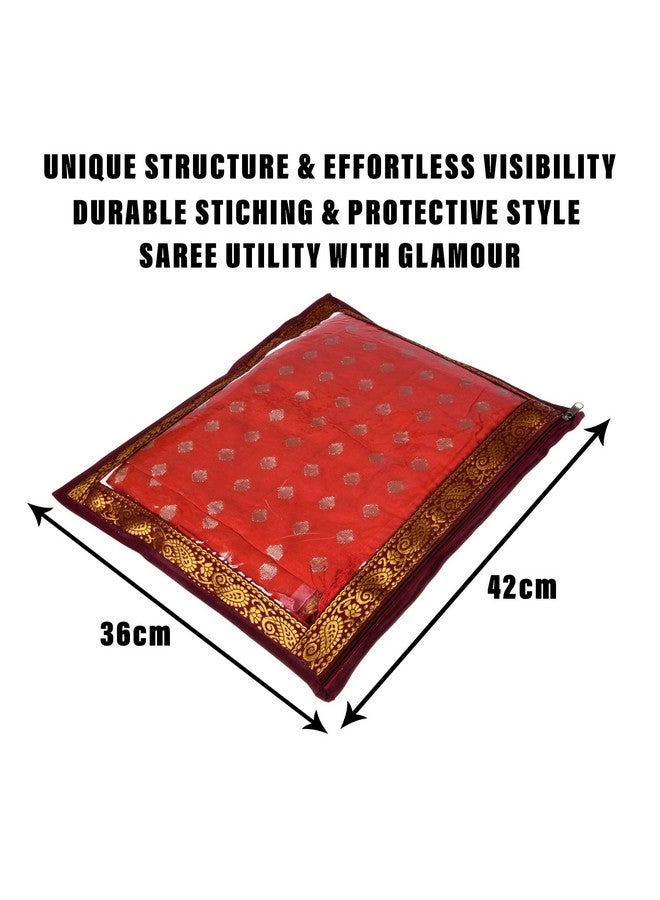 Kuber Industries Saree Cover | Clothes Storage Bag | Single Packing Saree with Zip Closure | Wardrobe Organizer | Cloth Stoarge Organizer | 4 Side Lace Design | Pack of 6 | Maroon - Image 3