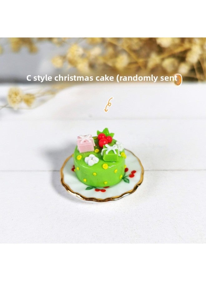 Loquat Doll House Miniature Food Play Decoration Toy Mini Simulation Fruit  Cake + Plate T105-Color:C Cake + Dish (random Cake)-Height:1 Dish +1 Cake (shape Pattern Color Random Hair) - Image 1