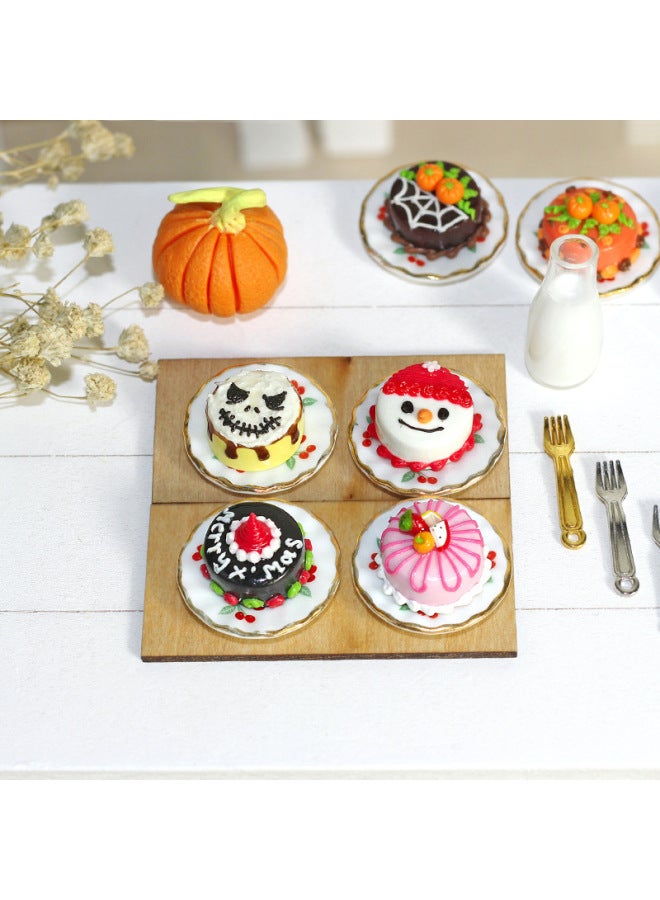 Loquat Doll House Miniature Food Play Decoration Toy Mini Simulation Fruit  Cake + Plate T105-Color:C Cake + Dish (random Cake)-Height:1 Dish +1 Cake (shape Pattern Color Random Hair) - Image 2