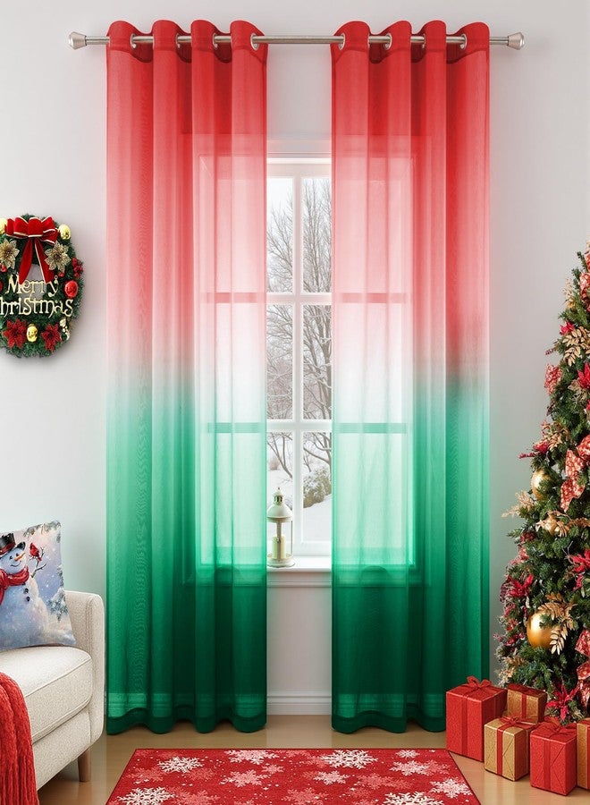 KOUFALL ستائر عيد الميلاد لغرفة المعيشة، ستارة شفافة باللونين الأحمر والأخضر لتتناسب مع أضواء LED، ستائر عيد الميلاد الحمراء لغرفة المعيشة، ستائر مطبوعة شفافة للعطلات لغرفة النوم، ديكور عيد الميلاد، طول 84 بوصة - Image 1