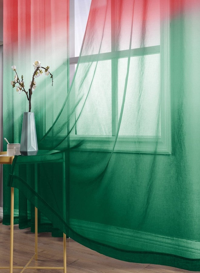 KOUFALL ستائر عيد الميلاد لغرفة المعيشة، ستارة شفافة باللونين الأحمر والأخضر لتتناسب مع أضواء LED، ستائر عيد الميلاد الحمراء لغرفة المعيشة، ستائر مطبوعة شفافة للعطلات لغرفة النوم، ديكور عيد الميلاد، طول 84 بوصة - Image 3