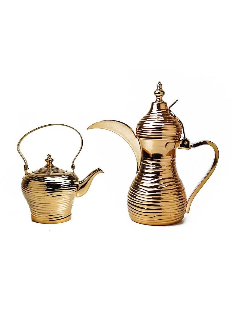 BASURRAH Dallah 0.76 liters with a refrigerator 1.2 liters decorated golden set 