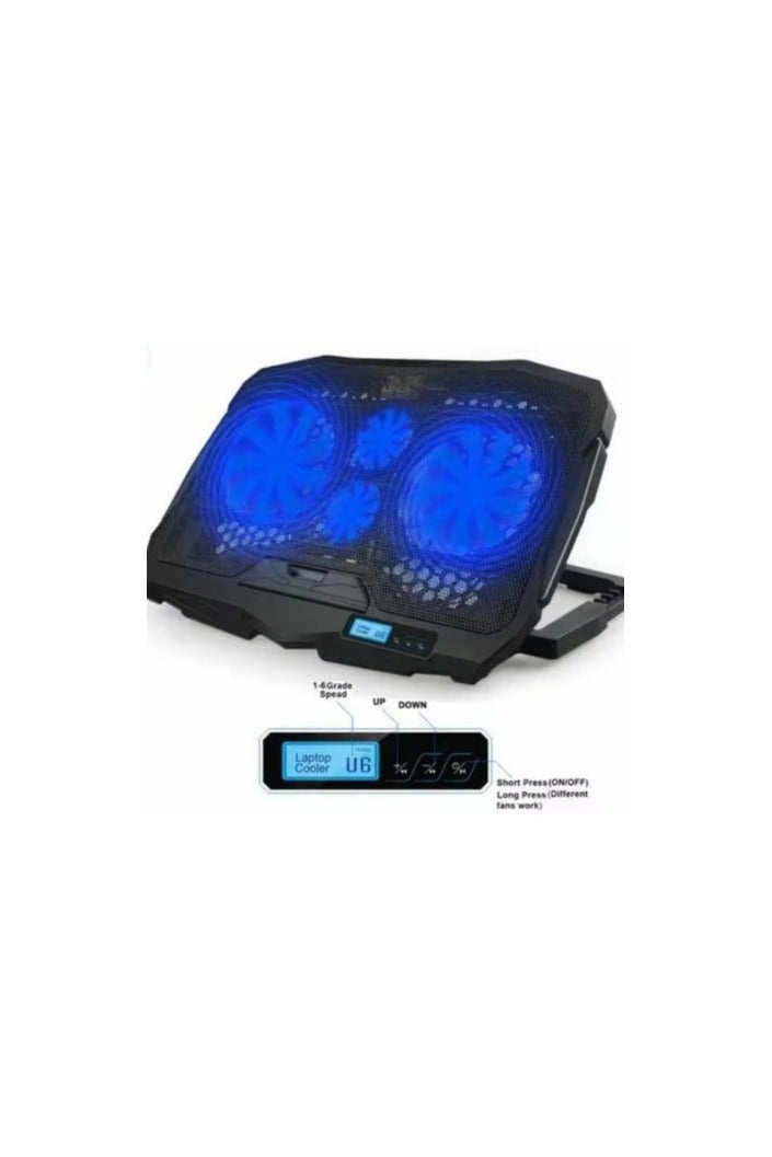 Haing وسادة تبريد لابتوب S-18 – 4 مراوح، شاشة LED، تعمل بالطاقة USB، قاعدة قابلة للتعديل – تدعم أجهزة اللابتوب من 15.6” إلى 17” - Image 1