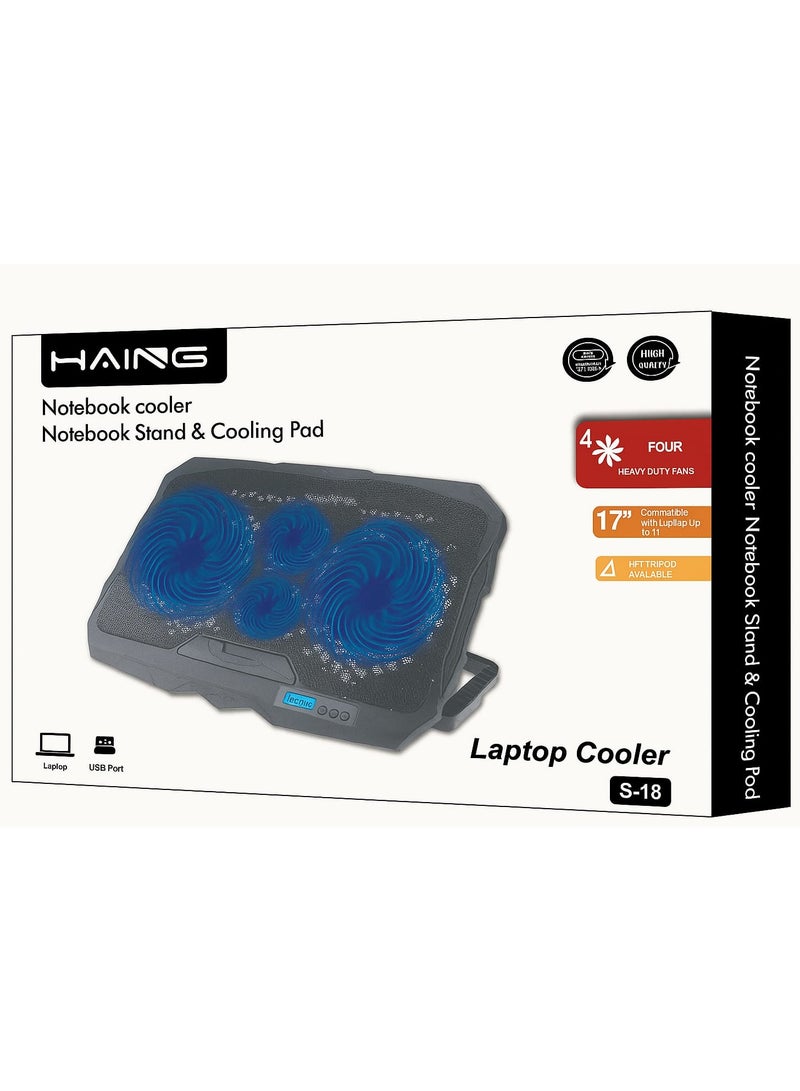 Haing وسادة تبريد لابتوب S-18 – 4 مراوح، شاشة LED، تعمل بالطاقة USB، قاعدة قابلة للتعديل – تدعم أجهزة اللابتوب من 15.6” إلى 17” - Image 3