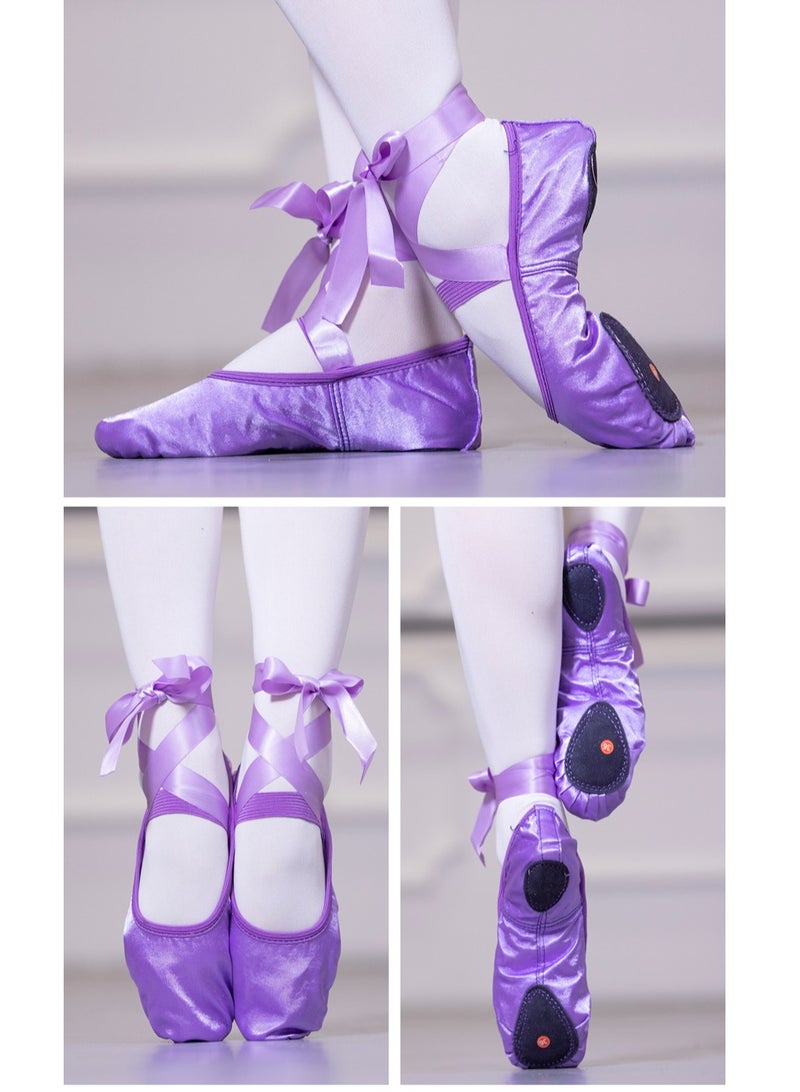 Loquat Ribbon Ballet Soft Sole Lace Up Training Dance Shoes for Women Girls Purple  - Image 2