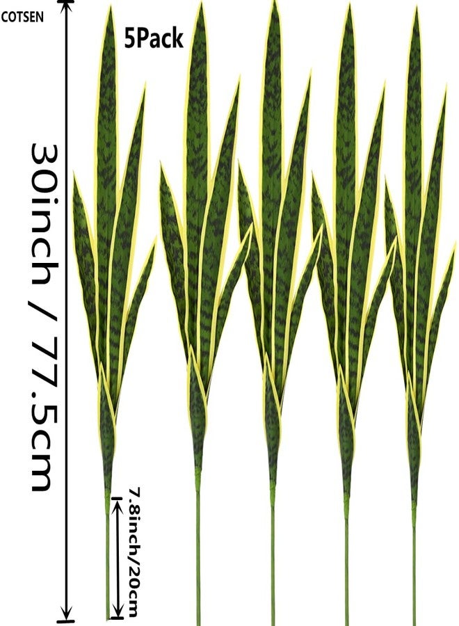 COTSEN 5 Pack Artificial Snake Plants Faux Agave Plant Fake Sansevieria Unpotted 30 inch Artificial Plants Suitable for Garden Home Office Indoor Outdoor Decoration (Yellow Green) - Image 3