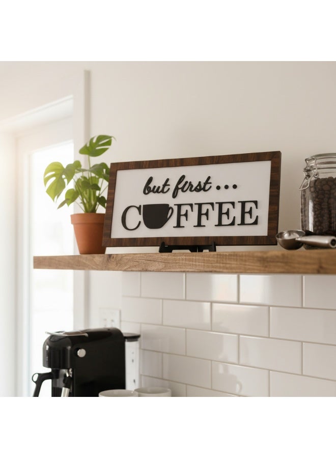 تبلوه خشبي بتصميم مميز بعبارة But First Coffee بمقاس 16x36 مصنوع من خشب MDF أسباني فاخر بسماكة 10 ملم مع ستاند ثابت ليضفي الي منزلك جمال واناقة و روحانية - Image 2