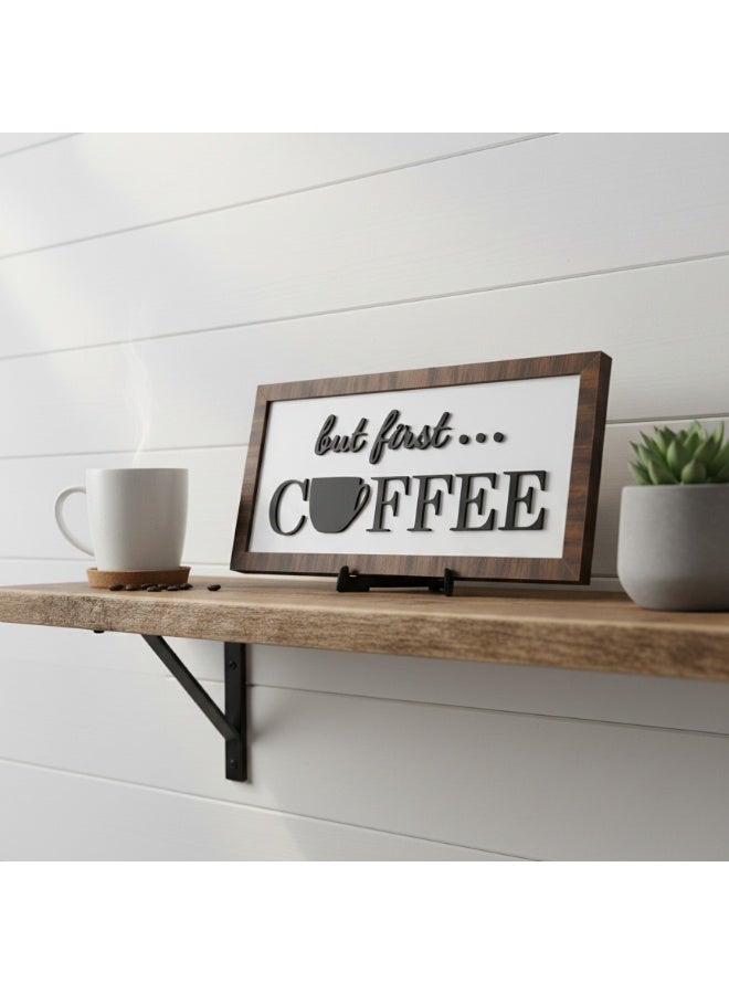 تبلوه خشبي بتصميم مميز بعبارة But First Coffee بمقاس 16x36 مصنوع من خشب MDF أسباني فاخر بسماكة 10 ملم مع ستاند ثابت ليضفي الي منزلك جمال واناقة و روحانية - Image 3