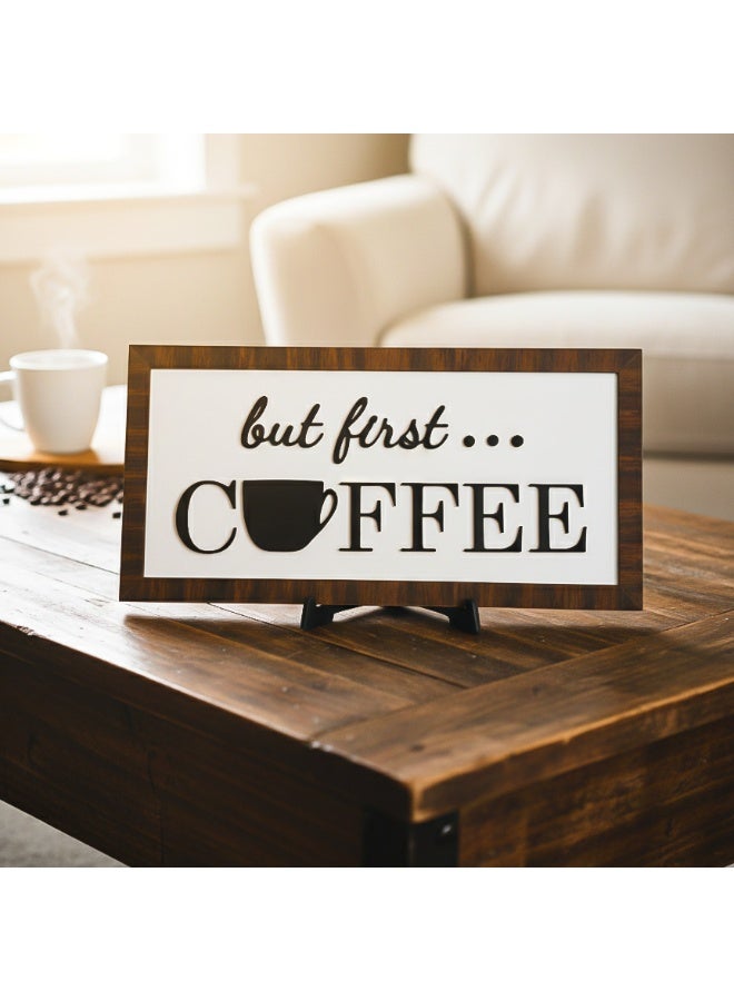 تبلوه خشبي بتصميم مميز بعبارة But First Coffee بمقاس 16x36 مصنوع من خشب MDF أسباني فاخر بسماكة 10 ملم مع ستاند ثابت ليضفي الي منزلك جمال واناقة و روحانية - Image 4