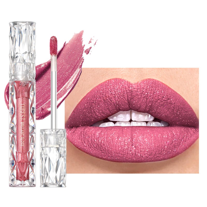 Easilydays Glitter Liquid Lip Gloss Diamond Shimmer Lipstick Metallic Matte Lipstick High Pigment Waterproof Long Lasting Lip Glaze Sparkling Glossy Liquid Lipstick Lip Gloss for Women 08