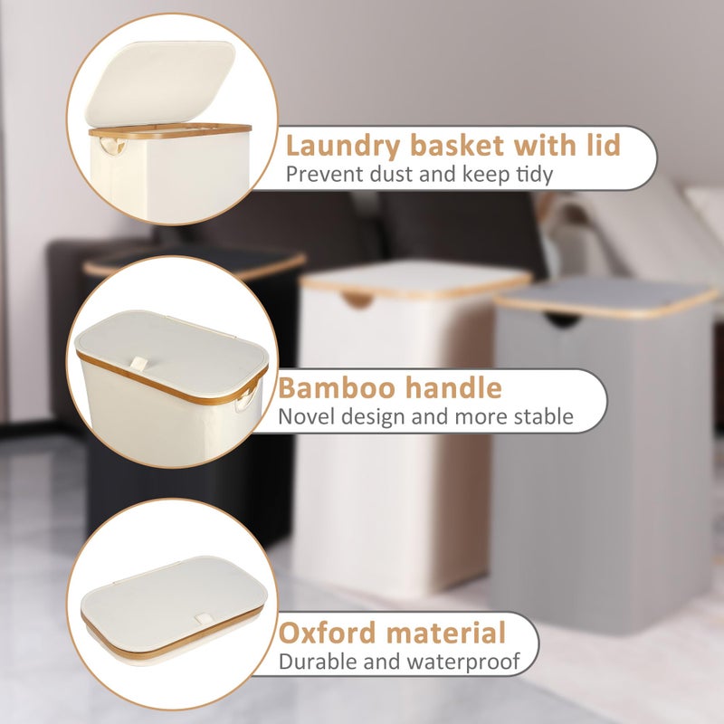iEGrow 65L Slim Laundry Hamper, Narrow Laundry Basket with Lid,Foldable Clothes Hamper with Bamboo Handles,Hamper Basket with Removable Inner Bag for Laundry Room Bedroom College Dorm,17.17 Gals Beige - Image 4
