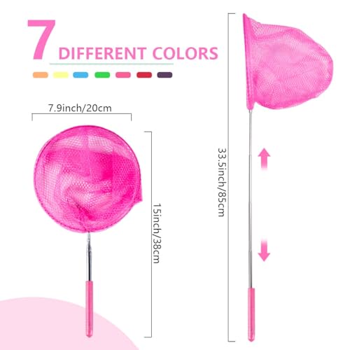 KISEER 7Piece Colorful Telescopic Kids Fishing Net Butterfly Net Catching Insects Bugs Beach Toys for Kids Outdoor Playing - Image 5