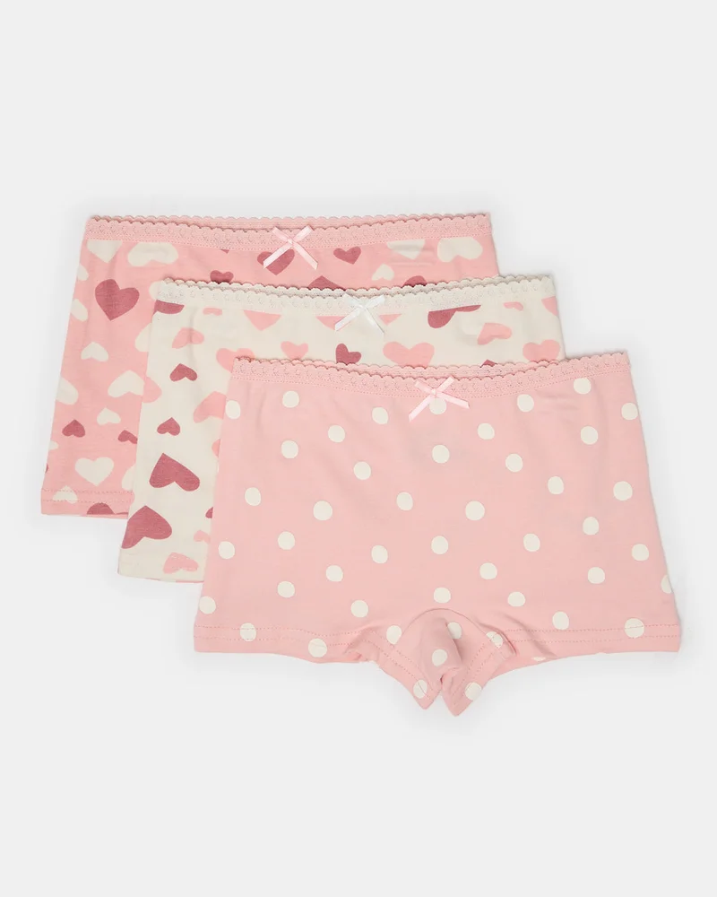 REDTAG Girls Assorted 3 Pack Printed Boxer Set