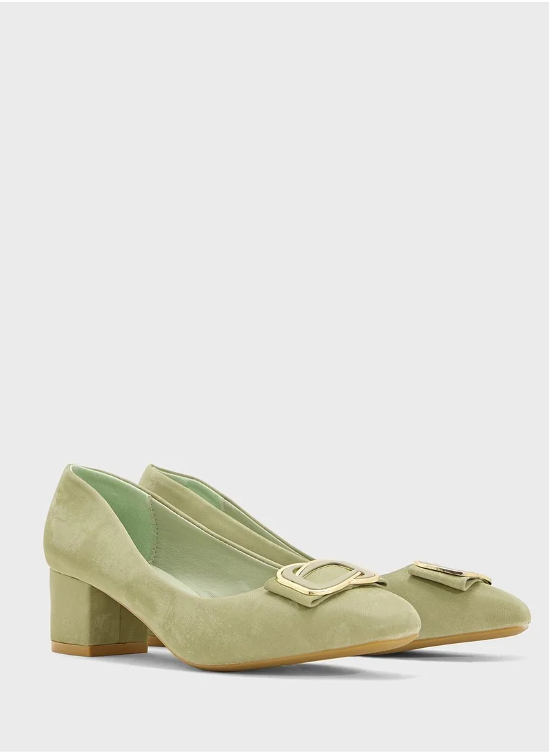 Pink Step Low Block Heeled Pump