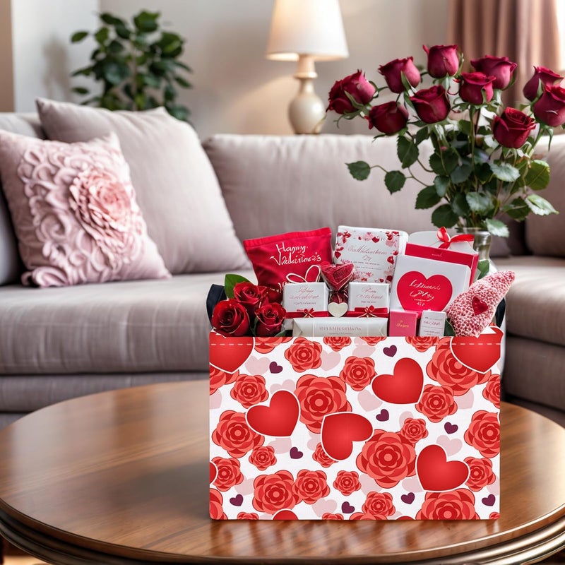 SETAMA Valentine's Day Basket for Gifts Empty Cute Heart Large Gift Basket Decorative Storage Bin for Kid and Baby Room Décor (Red Love Rose) - Image 5