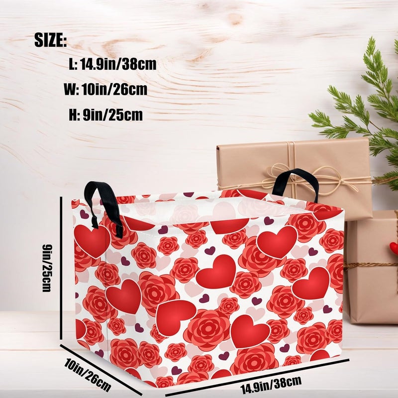 SETAMA Valentine's Day Basket for Gifts Empty Cute Heart Large Gift Basket Decorative Storage Bin for Kid and Baby Room Décor (Red Love Rose) - Image 3