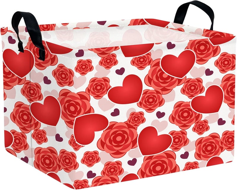 SETAMA Valentine's Day Basket for Gifts Empty Cute Heart Large Gift Basket Decorative Storage Bin for Kid and Baby Room Décor (Red Love Rose) - Image 1