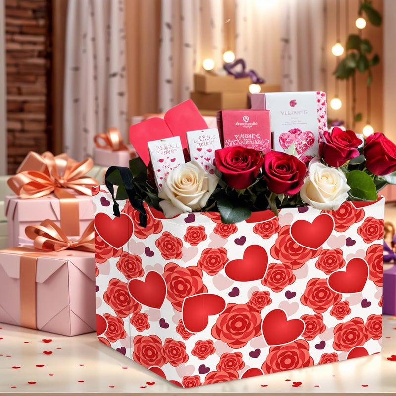 SETAMA Valentine's Day Basket for Gifts Empty Cute Heart Large Gift Basket Decorative Storage Bin for Kid and Baby Room Décor (Red Love Rose) - Image 4