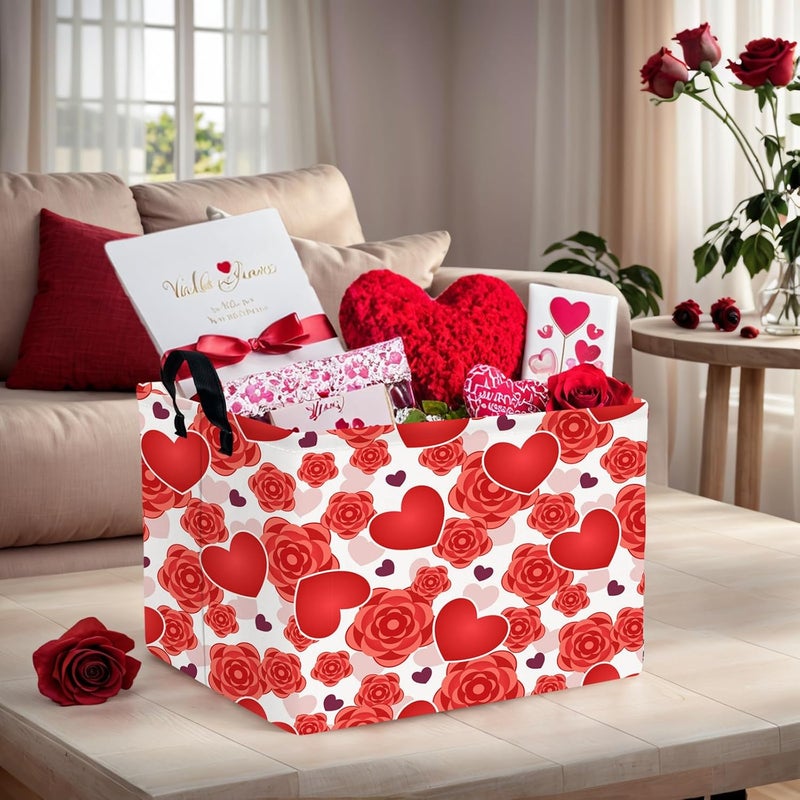 SETAMA Valentine's Day Basket for Gifts Empty Cute Heart Large Gift Basket Decorative Storage Bin for Kid and Baby Room Décor (Red Love Rose) - Image 2