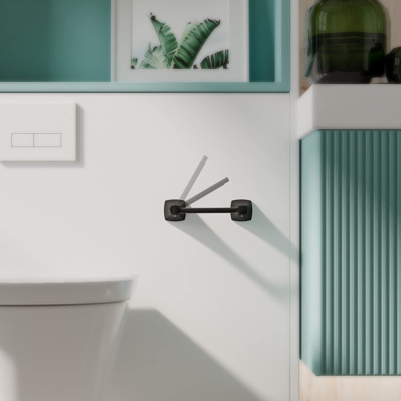 WZRUA Bathroom Hardware Set 2 Pieces Toilet Paper Holder and Towel Ring Wall Mounted Stainless Steel and Zinc Alloy Matte Black - Image 3