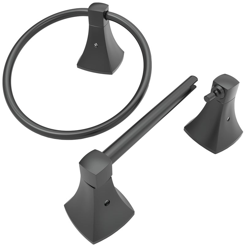 WZRUA Bathroom Hardware Set 2 Pieces Toilet Paper Holder and Towel Ring Wall Mounted Stainless Steel and Zinc Alloy Matte Black - Image 1
