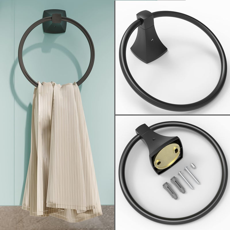 WZRUA Bathroom Hardware Set 2 Pieces Toilet Paper Holder and Towel Ring Wall Mounted Stainless Steel and Zinc Alloy Matte Black - Image 5
