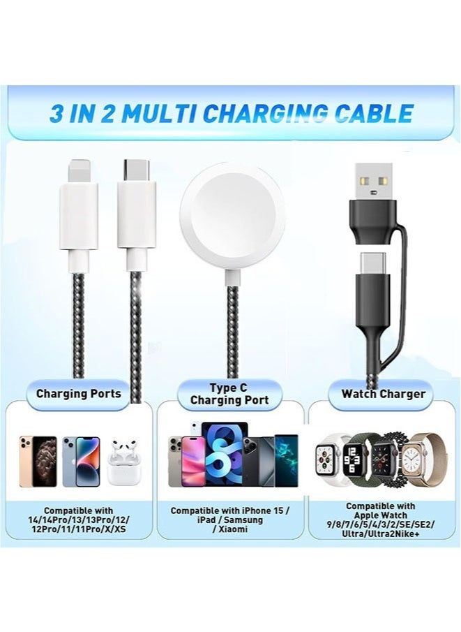 Muyixin - Charging USB C Watch Phone Charger 3 in 2 Cable, Compatible with Apple Watch Ultra SE Series 1-8, Universal Travel Multi Devices All in One Cord, 4FT/1.2M - Image 1
