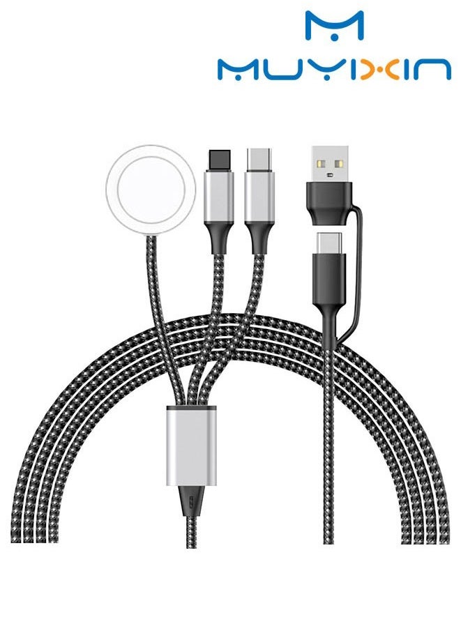 Muyixin - Charging USB C Watch Phone Charger 3 in 2 Cable, Compatible with Apple Watch Ultra SE Series 1-8, Universal Travel Multi Devices All in One Cord, 4FT/1.2M - Image 1