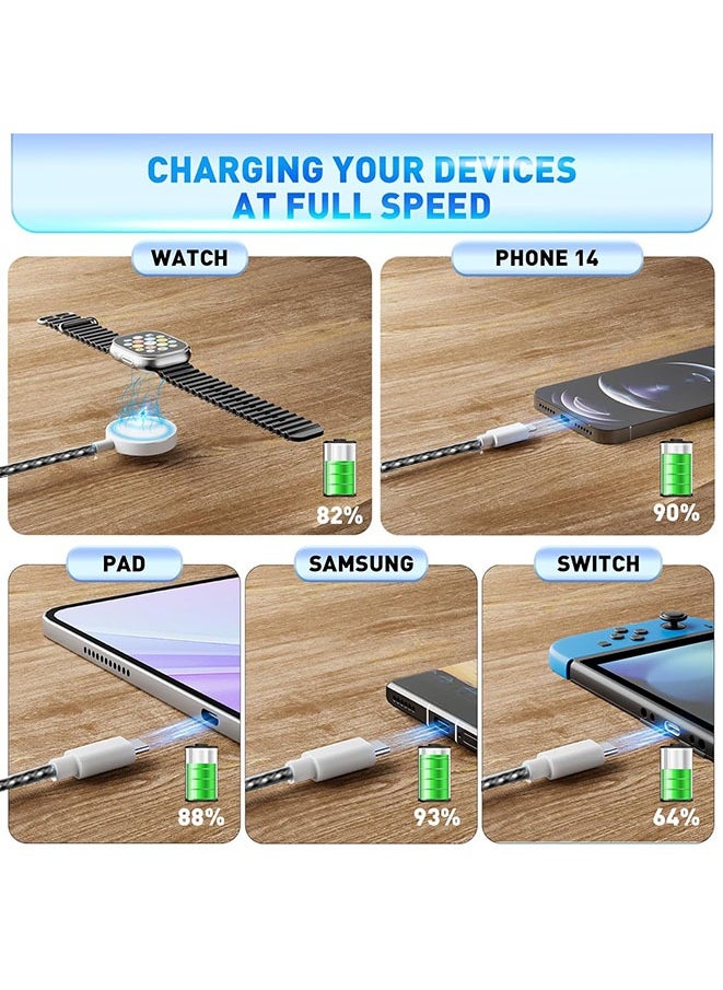 Muyixin - Charging USB C Watch Phone Charger 3 in 2 Cable, Compatible with Apple Watch Ultra SE Series 1-8, Universal Travel Multi Devices All in One Cord, 4FT/1.2M - Image 1