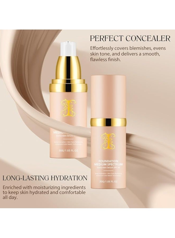 Foundation Colour Changing Foundation for Different Skin Tone, Medium Spectrum 4in1 Foundation with SPF 50 Protection Sunscreen, Longwearing & Waterproof, Full Coverage Concealer, Moisturizing Deep Hydration and Skin Tone Perfecting Skincare - Image 5