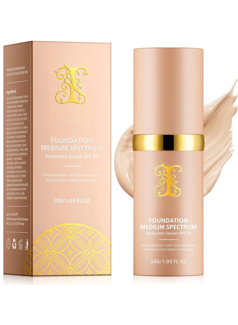 Foundation Colour Changing Foundation for Different Skin Tone, Medium Spectrum 4in1 Foundation with SPF 50 Protection Sunscreen, Longwearing & Waterproof, Full Coverage Concealer, Moisturizing Deep Hydration and Skin Tone Perfecting Skincare - Image 1