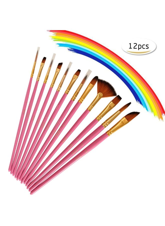 NIBEMINENT 12-Piece Nylon Hair Paintbrush Set Pink/Golden/Brown - Image 1