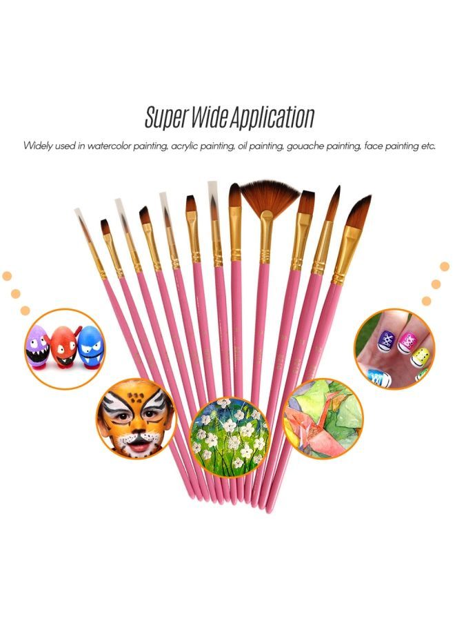 NIBEMINENT 12-Piece Nylon Hair Paintbrush Set Pink/Golden/Brown - Image 3
