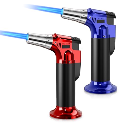 GESPERT 2 Pack Torch, Butane Torch Refillable, KitchenTorch for Cooking with Safety Lock & Adjustable Flame for BBQ, Creme Brulee, Baking, Crafts(Butane Gas not Included) (Red/Blue) - Image 1