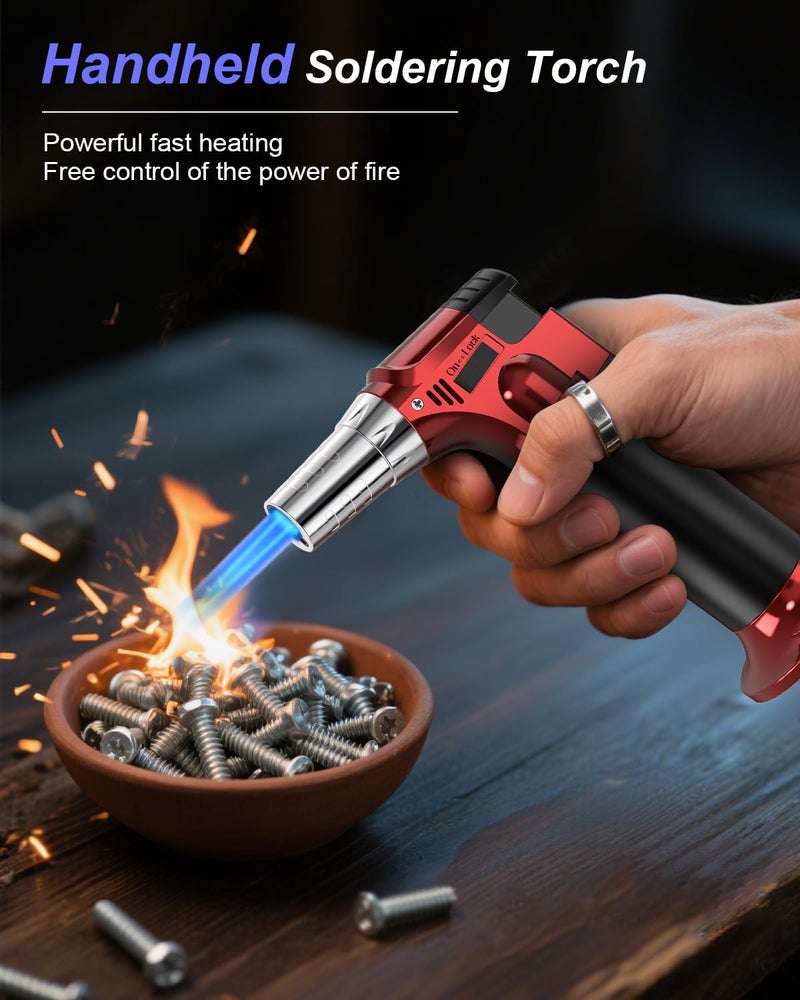GESPERT 2 Pack Torch, Butane Torch Refillable, KitchenTorch for Cooking with Safety Lock & Adjustable Flame for BBQ, Creme Brulee, Baking, Crafts(Butane Gas not Included) (Red/Blue) - Image 3