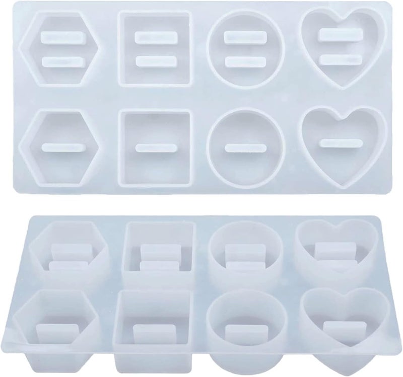 Ditya Crafts Ring Holder Molds for Resin Casting 8 Cavities Love Heart Round Hexagonal Ring Stand Silicone Mold DIY Crystal Jewelry Ring Display Storage Rack Handmade Art Crafts Home Wedding Decor - Image 1