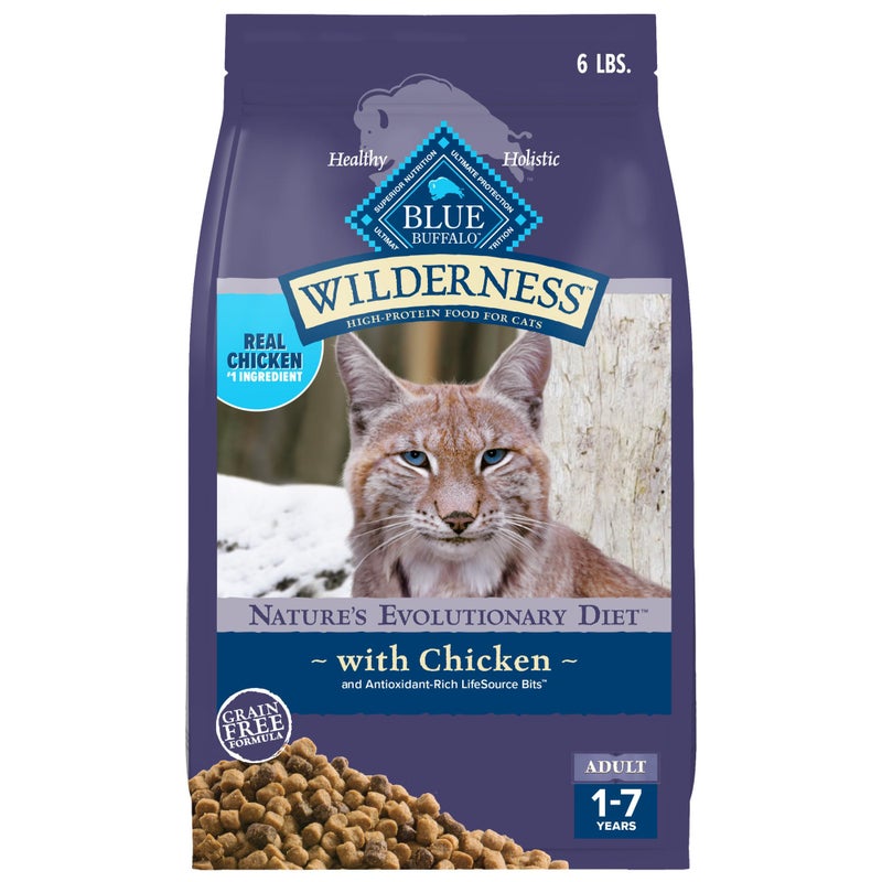 Blue Buffalo Wilderness Nature's Evolutionary Diet High-Protein, Grain-Free Natural Dry Food for Adult Cats, Chicken, 6-lb. Bag - Image 1