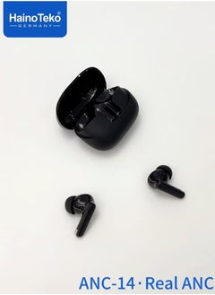 Haino Teko ANC-14 Bluetooth Earphones | True Active Noise Cancellation for Immersive Sound | Deep Bass & HD Audio Quality | Crystal-Clear Microphone for Calls | Multi-Functional Touch Controls for Effortless Use | Wireless Earbuds Compatible with iPhones & iPads | Long Battery Life with Fast Charging | Sleek Black Design  - Image 3