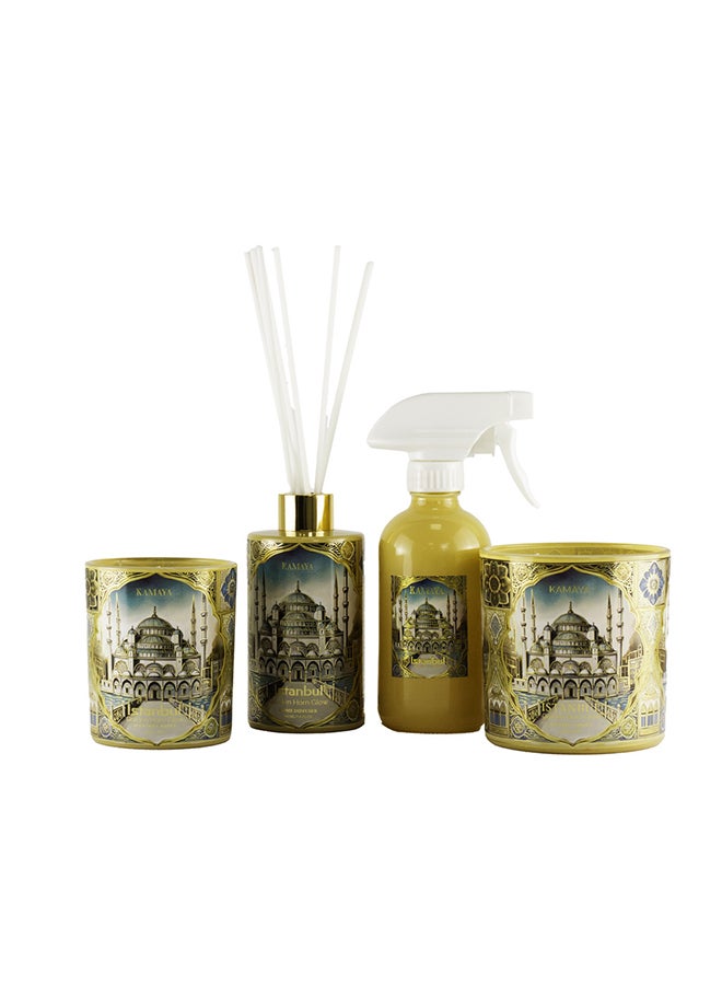 KAMAYA Scented candle from Skyline Collection, 3 wick candle with decal of Istanbul skyline on the beautiful glass jar with gold lid. Frgarance notes floral spicy and amber with lemon, jasmine, rose vanilla. Perfect for gifting .Beautiful box with gift card inside - Image 3