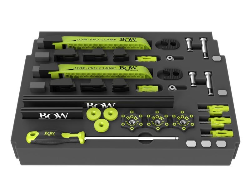 BOW Products Low Profile Clamping Kit For Use on CNC Machines MFT Tables Dog Tables TTrack Tables and Work Benches Includes Hold Down Clamps Fences Interchangeable Tips and Hardware