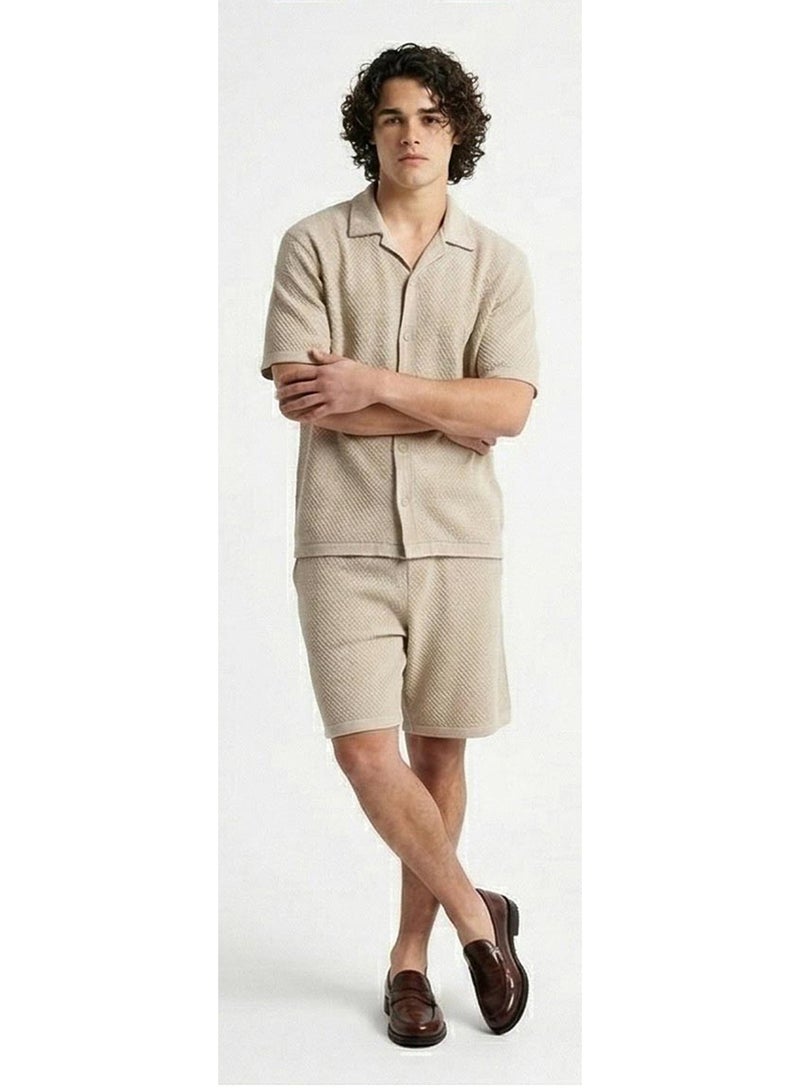 RAVIN Oatmeal Textured Knit Camp Collar Shirt – Old Money Collection - Image 4