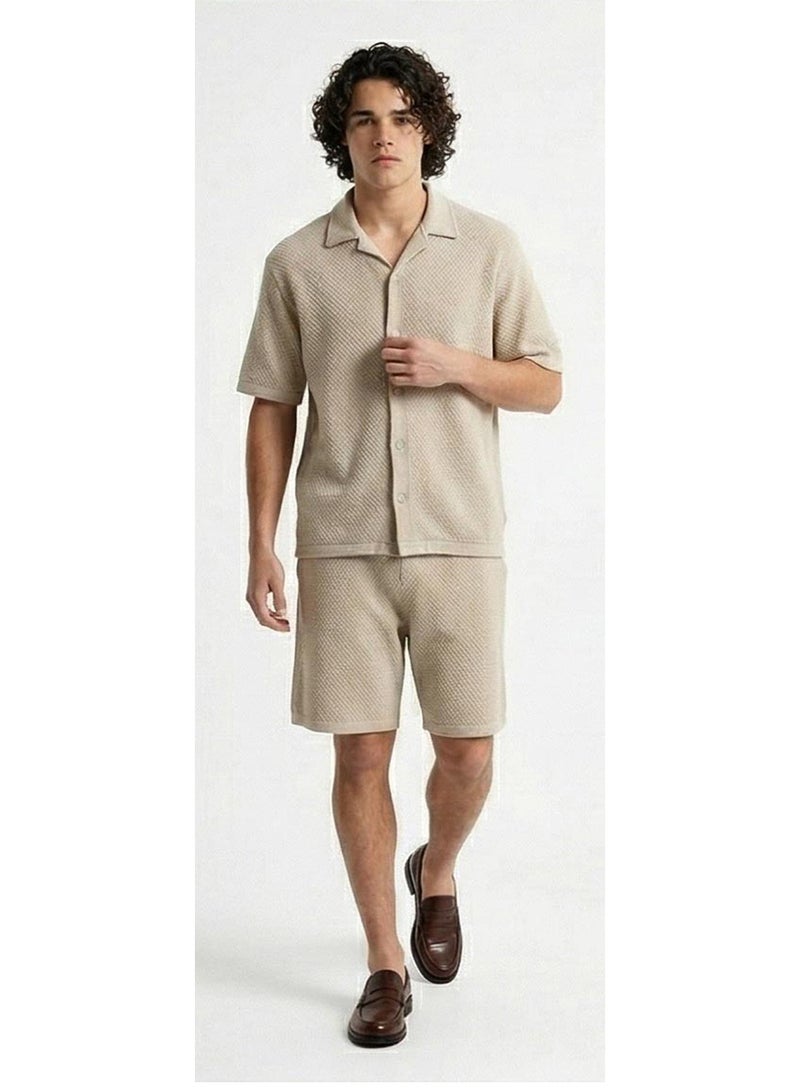RAVIN Oatmeal Textured Knit Camp Collar Shirt – Old Money Collection - Image 3
