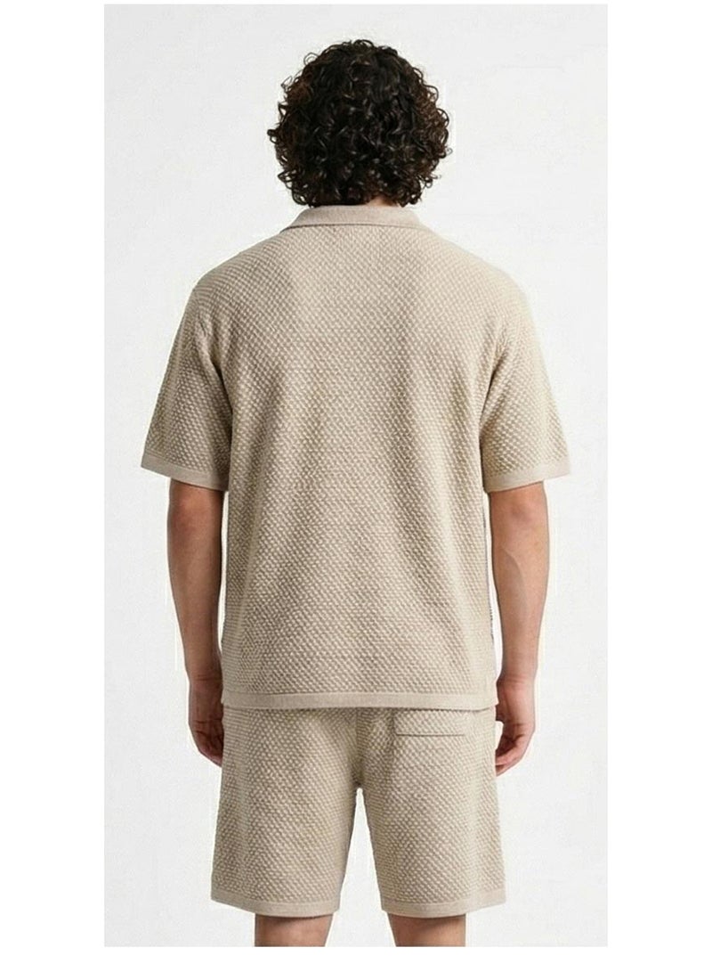 RAVIN Oatmeal Textured Knit Camp Collar Shirt – Old Money Collection - Image 2