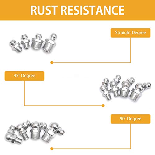 VIGRUE 245Pcs SAE & Metric Grease Fittings Assortment Kit, 1/4-28 1/8-27 M6 M10 Zerk Grease Fittings in Straight, 45, 90 Degree for Grease Gun - Image 4
