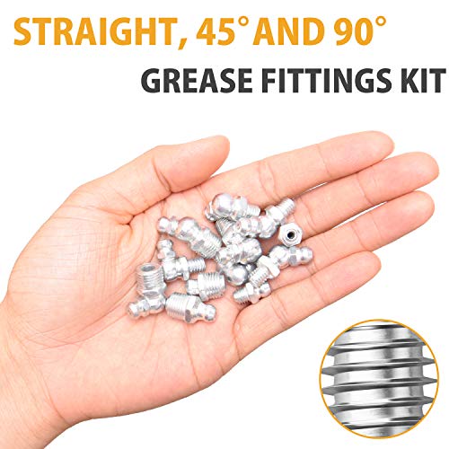 VIGRUE 245Pcs SAE & Metric Grease Fittings Assortment Kit, 1/4-28 1/8-27 M6 M10 Zerk Grease Fittings in Straight, 45, 90 Degree for Grease Gun - Image 5