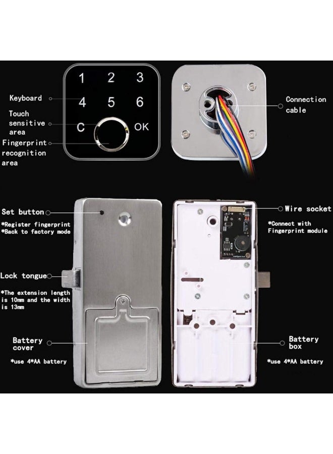 Sonew Sonew Drawer Lock Fingerprint Password 2 in 1 Cabinets Lock Smart Keyless Electronic Lock for Drawer Wardrobe Cabinet Box - Image 5