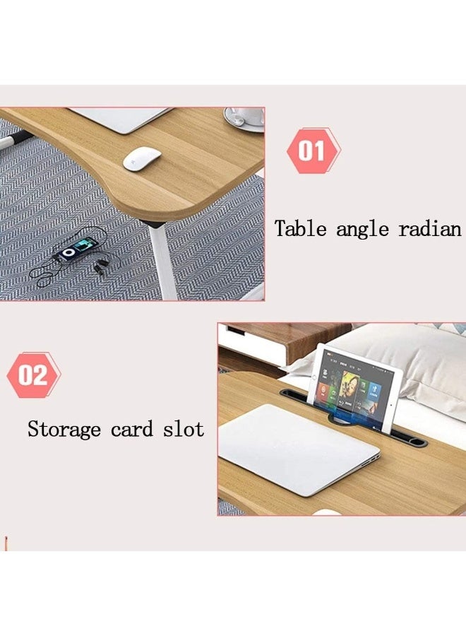 Adjustable and foldable laptop desk with cup holder and storage space - Multifunctional computer table for bed, sofa, floor, study, work, camping and meals - Lightweight, durable and comfortable (Beige) - Image 5