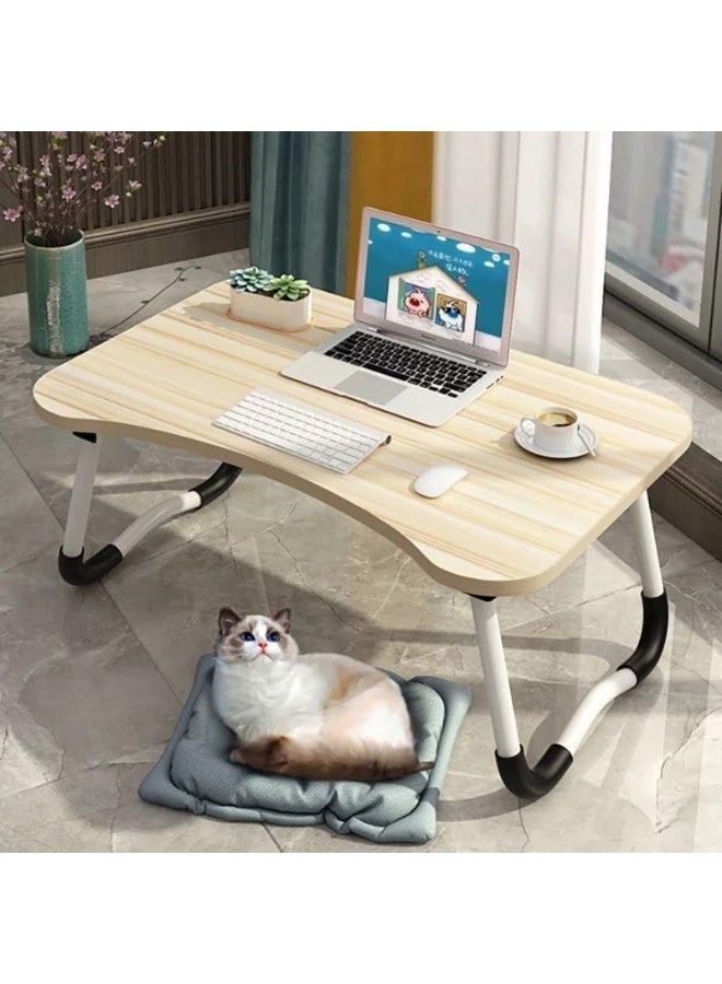 Adjustable and foldable laptop desk with cup holder and storage space - Multifunctional computer table for bed, sofa, floor, study, work, camping and meals - Lightweight, durable and comfortable (Beige) - Image 2