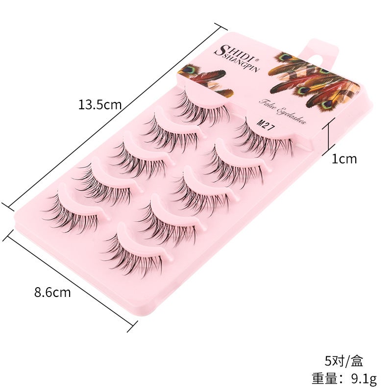 Japanese Style 5 Pairs of Nude Makeup Handmade Sharp-Tip False Eyelashes with Transparent Stalks, Natural Look, Air Cross Design, Comic Eye Lashes - Image 4