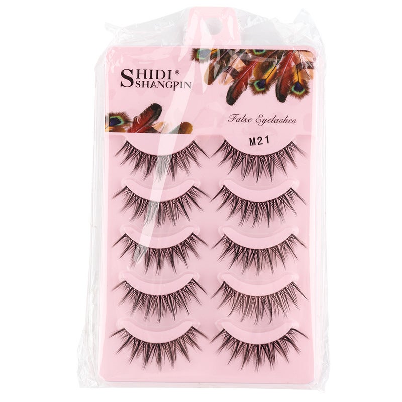 Japanese Style 5 Pairs of Nude Makeup Handmade Sharp-Tip False Eyelashes with Transparent Stalks, Natural Look, Air Cross Design, Comic Eye Lashes - Image 5